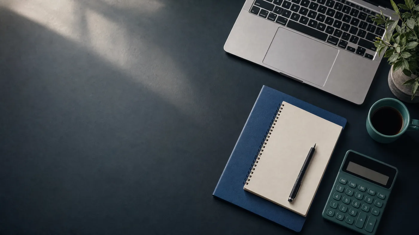 A notebook of costs beside a laptop and calculator